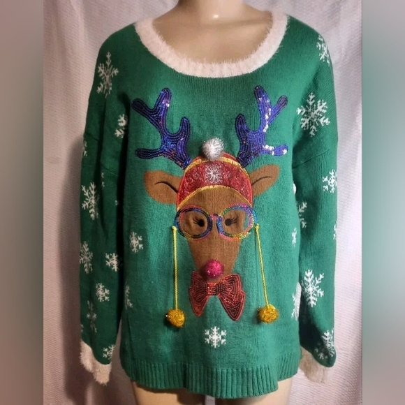 ****Celebrate Together Reindeer's Sequin Glasses Christmas Sweater Size Mediu - Picture 1 of 7